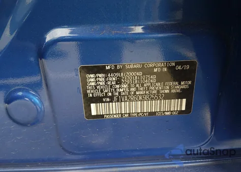 2019 Subaru Wrx Sti z USA, uszkodzony, nr VIN JF1VA2R60K9825532